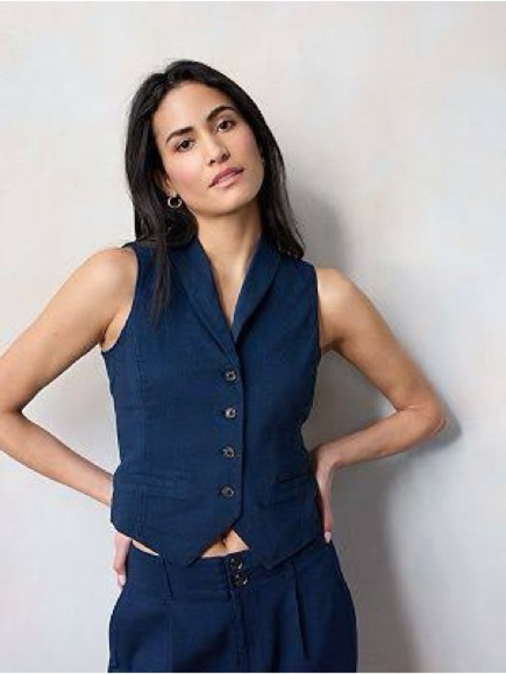 LC Lauren Conrad Navy Blue Sleeveless Button Vest